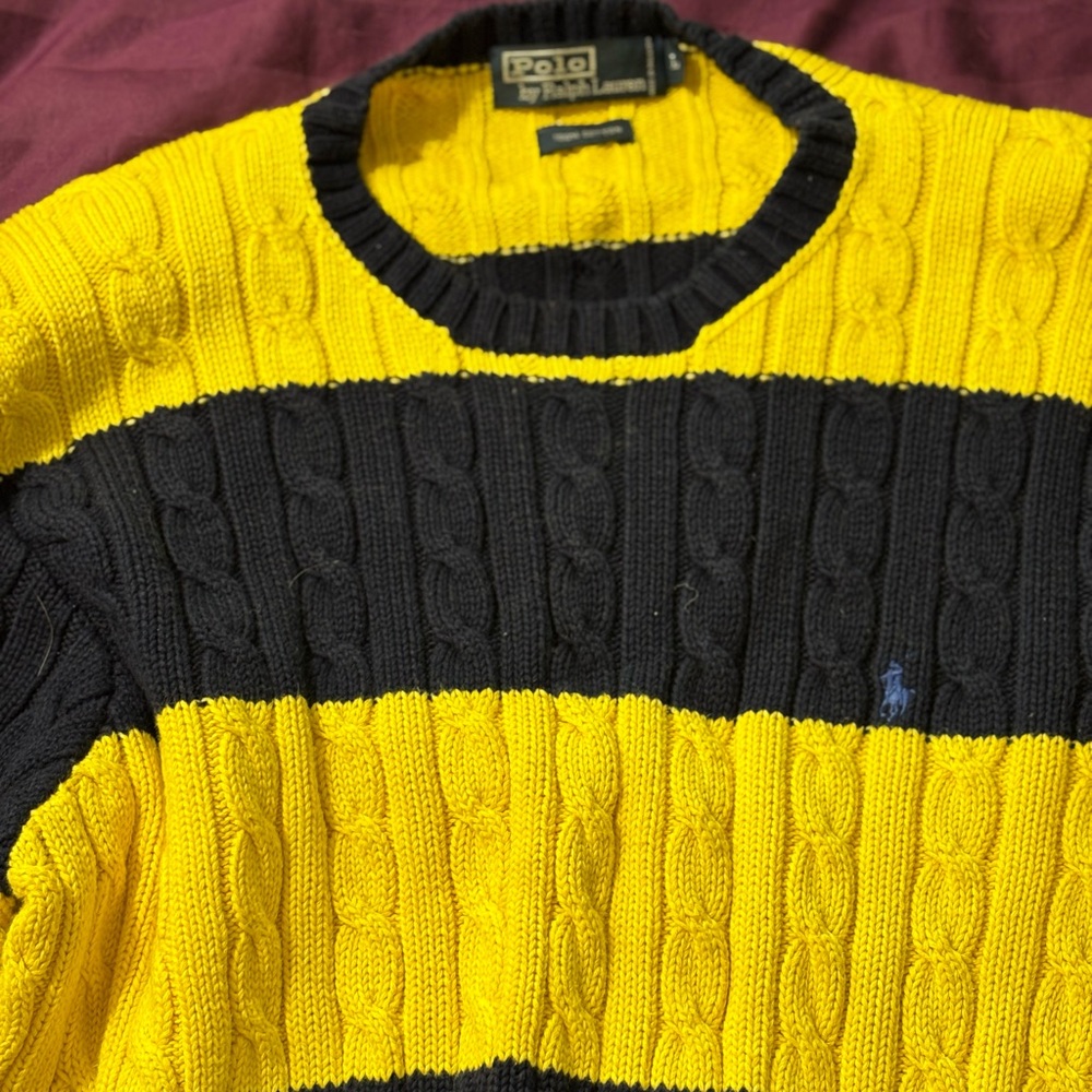 POLO Navy and yellow rugby stripe sweater